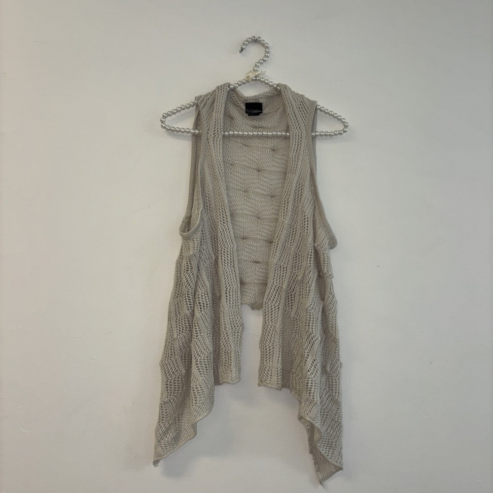 Daytrip Cream Beige Open Knit Draped Waterfall Vest Sleeveless Cardigan Medium